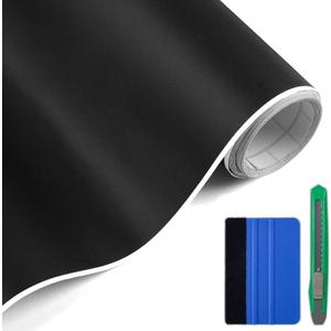 Arespark Matte Black Vinyl Wrap, Car Wrap Film Vinyl Roll Self Adhesive Film Black Sticker for Automotive Motos Interior Exterior(1ft x 10ft with Tool Kit)