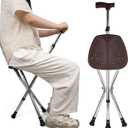 Cane with Seat Folding Lightweight,Walking Stick Height Adjustment,Cane Chair for Seniors Balance Supports Up to 330 Pounds,Anti-Slip Walking Stick for Elderly Men, Disabled