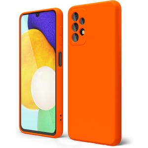 Oakxco for Samsung Galaxy A32 5G Phone Case Liquid Silicone, Fluorescent Bright Solid Color, Cute Thin Slim Soft Rubber TPU Plain Smooth Gel Matte Protective Cover for Women Girl, Burnt Neon Orange