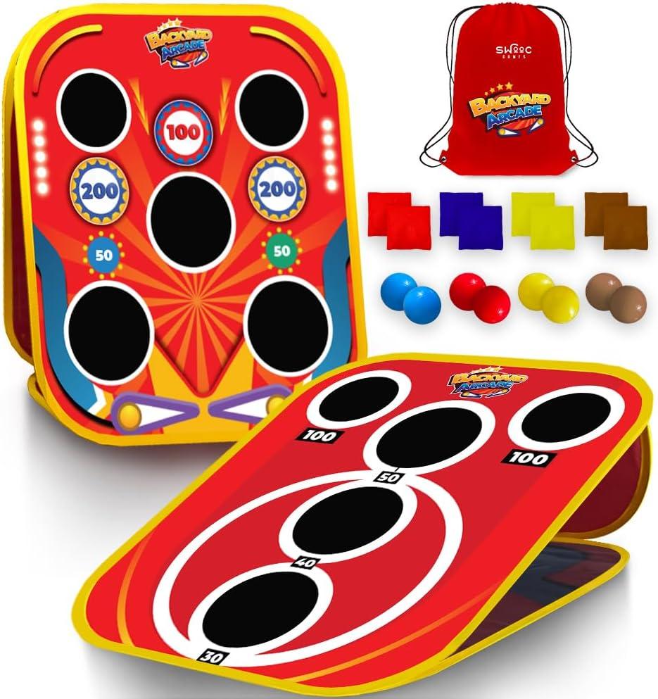 SWOOC Games - Backyard Arcade | 2-in-1 Bean Bag Toss Game for Kids w/Carry Bag | 5-Second Setup & Storage | Outside Toys for Toddlers | Carnival Games for Kids | Outdoor Toddler Activities