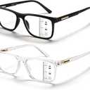 Missfive 2 Pack Unisex Multifocus Progressive Reading Glasses Men Women, Anti Blue/UV No-Line Multifocal Readers