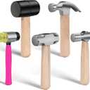 5Pcs Small Hammer Set - 10oz Rubber Mallet Hammer, 18oz Mini Sledge Hammer, 12oz Double-Faced Mallet, 11oz Ball Peen Hammer, 10oz Claw Hammer with Short Wood Handle for Lightweight Home Repair & Craft