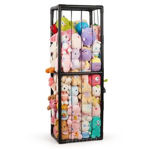 Trycooling Stuffed Animal Storage Zoo Stuffed Animal Holder Space Save Vertical Stuffed Animals Storage PVC with Elastic Band and Net for Playroom Bedroom Nursery (Black 1)