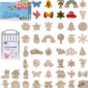 JIALEIXI Wooden DIY Christmas Ornaments, 42PCS Christmas Tree Decorations, Wooden Art Magnets Crafts Painting Kit Hanging Decorations for Home Party Holiday Indoor