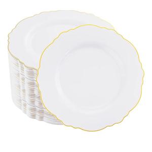 WDF 60pcs Gold Dessert Plates-7.5inch Baroque White and Gold Small Dessert Plates/Disposable Salad/Appetizer Plate for Upscale Bridal Shower/Wedding/Birthday