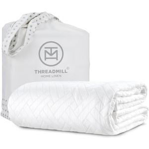 Threadmill Luxury Cotton Blankets for King Size Bed | All-Season Cozy 100% Cotton King Blanket | Criss Cross Jacquard Soft & Lightweight Coverlet fits California King Size Bed, 104x92 | White