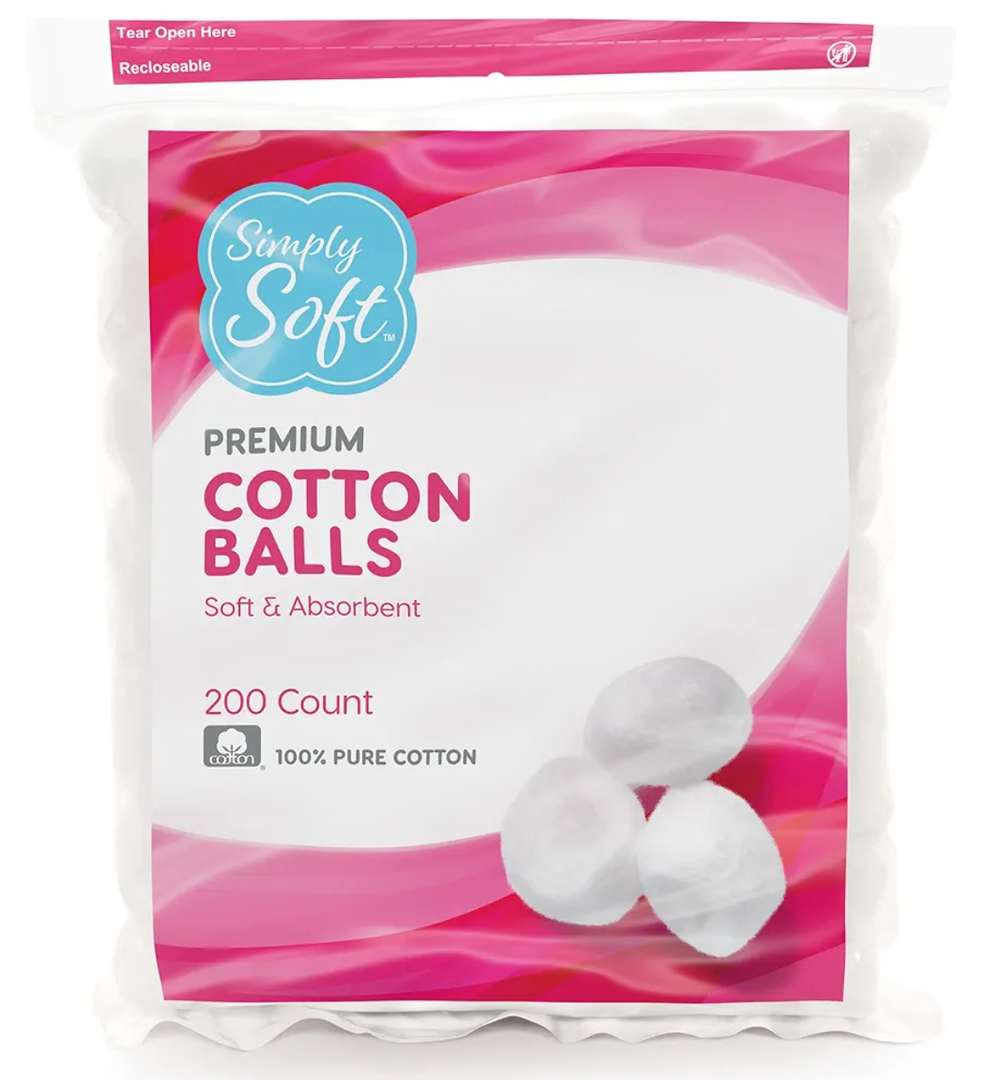 Simply Soft Premium Organic Cotton Balls, 200 Count 100% Pure Cotton, Certified, Hypoallergenic, Large, Soft & Absorbent for Beauty, Cosmetics, Skin Care, Lint Free Pack of 2