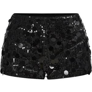 SOLY HUX Women's Sparkly Sequin Micro Shorts Y2k Low Rise Mini Booty Shorts Rave Clubwear (Plain Black)