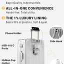 20-Inch Aluminum Frame Hardside Carry On Luggage, Metallic Silver | Zipperless PC suitcase, airline approved, dual TSA locks, cup holder, USB port, phone stand, bag hook, spinner wheels