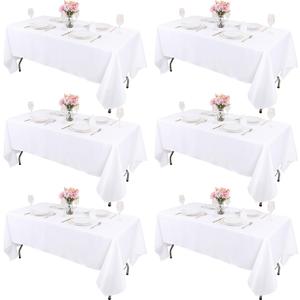 Kesfey 6 Packs White Table Cloths Rectangle 60 x 84 inch Washable Polyester Fabric White Tablecloths for 4 Feet Tables Stain and Wrinkle Resistant Reusable Table Covers for Parties Wedding Banquet