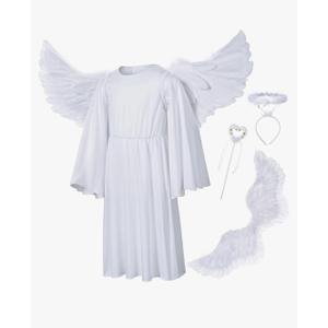 Irtysh Kids Angel Costume With Angel Feather Wings headband Wand Set For Girl's Halloween Birthday Cosplay Size S