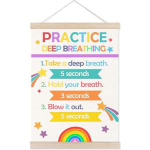 Welshower Boho Rainbow Mental Health Poster Hanger Frame, Practice Deep Breathing Mental Health Wall Art Prints Decor for Classroom Therapy Counselor Calming Corner Office, 12x16 Inch