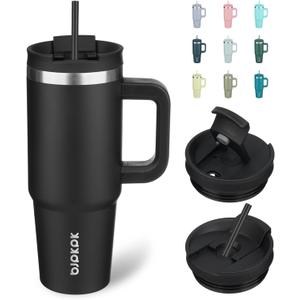 BJPKPK 30oz Stainless Steel Insulated Tumbler With Handle And Lid Straw Travel Coffee Mug Thermal Cup, Black