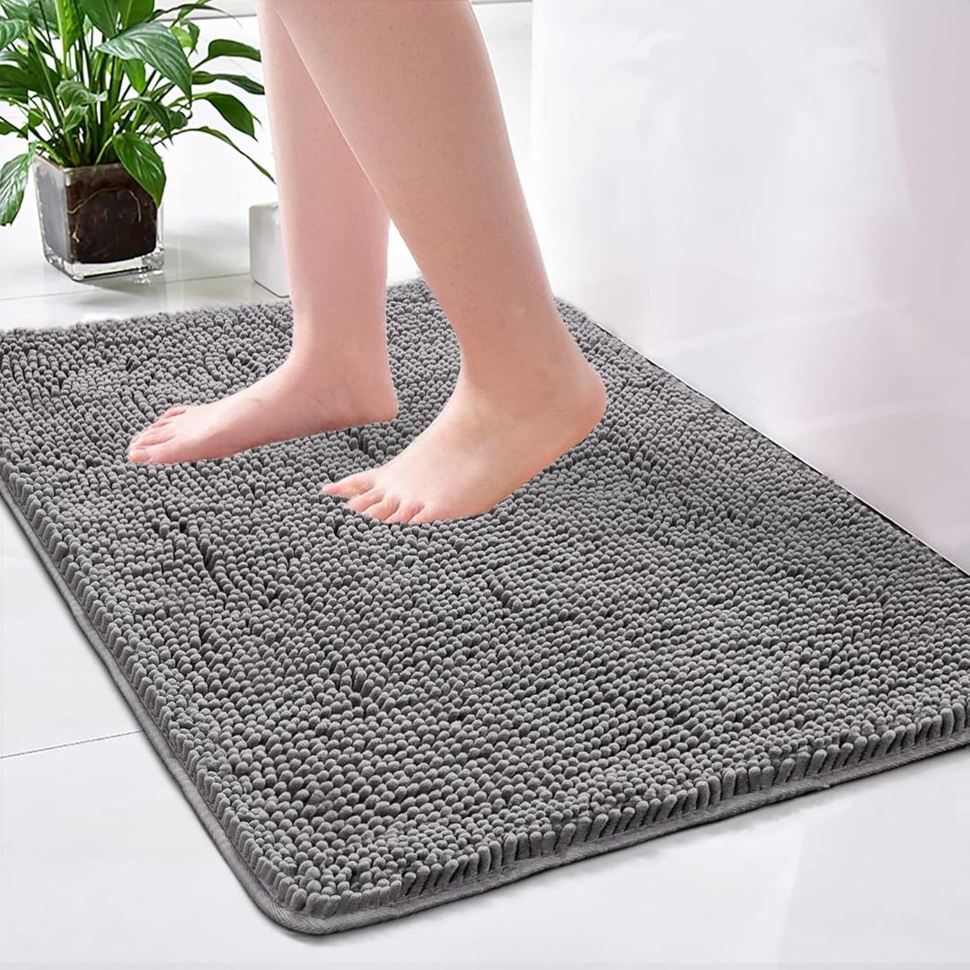 Noahas Bath Rugs 24'' x 36'' Bathroom Rug, Soft Luxury Chenille Bathroom Mats, Non-Slip and Absorbent Throw Rugs for Bath Tub, Plush Microfiber Shower Rug Machine Washable Floor Carpet, Grey