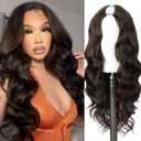KRSI Brown V Part Wig Body Wave Half Wigs for Black Women Upgrade U Part Wig Glueless Full Head Clip in Hair Extensions 24" Long Brown Synthetic Hair Replacement Half Wigs #4