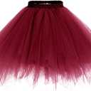 ChicWind Womens Colourful Halloween costumes Puffy Tutu Layered Tulle Petticoat Skirt for Party (Regular Size(US 0-18w), Burgundy)