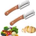 2 x Multifunctional Vegetable Peeler,Stainless Steel Blade Vegetable & Fruit Peeler, Ergonomic Wooden Handle Kitchen Tool for Potato Apple Carrot, Rustproof & Easy to Clean (2PCS)