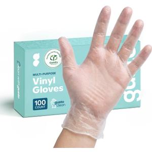 GUSTO Disposable Vinyl Gloves Clear, Latex-Free, Powder-Free, BPA-Free Safe for Food Handling, Cooking & Cleaning (M)