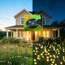 OZS 4 Pack Total 32 LED Solar Garden Lights Fairy Outdoor - Solar Firefly Lights Outdoor, Sway by Wind, Waterproof for Garden Patio Pathway Fairy Decoration (Warm White)