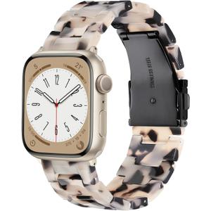 CRIS-BAND Compatible with Resin Apple Watch Bands Series 7/8/9/10/11 46mm 45mm 44mm 42mm for Women,Fancy Strap for iWatch Ultra 3/2 49mm Series 6/5/4/3/2/1/SE3 Slim Light Bracelet Wristband (Black-Floral)