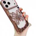 for iPhone 17 Pro Max Case Cute Butterfly Hollow Back Plating TPU Bumper Design,Luxury Bling Diamond Glitter Girly Phone Case for iPhone 17 Pro Max for Women Girls Pink