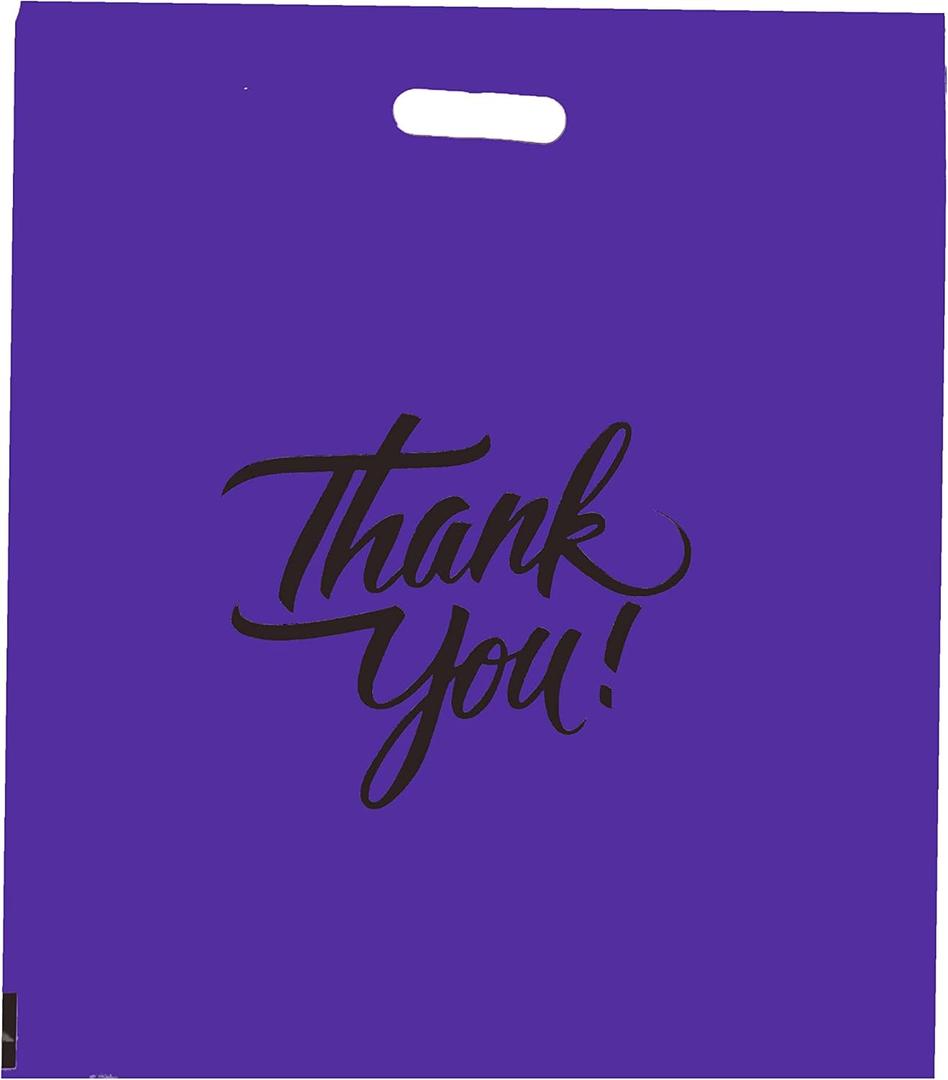 Infinite Pack Thank You Merchandise Bags, Die Cut Handles, Retail Shopping Bags for Boutique - Choose Color & Size (16" X 18", PACK OF 100, Purple)