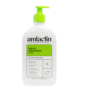 AmLactin Daily Nourish Therapeutic Body Lotion for Dry Skin NoScrub Exfoliator and Moisturizer 12% Lactic Acid Lotion, 14.1 oz 