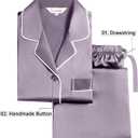 Lonxu Silk Satin Womens Pajama Sets Button Down Sleepwear Loungewear (Gray, M)
