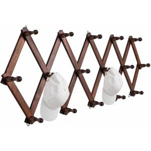 SCUNDA Hat Rack for Wall, Expandable Wall Hat Holder with 16 Hooks, 16 inch Wooden Wall Hook for Baseball Caps,Cowboy, Bag,Hoodie(Brown)