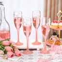 4 Pcs Pink Bow Champagne Flute Glasses Set, 6 OZ Christmas Champagne Wine Glasses with Long Stem, Elegant Girly Glassware Gift for Xmas Bachelorette Bridal Shower Wedding Birthday Party