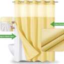 eachope No Hook Linen Texture Shower Curtain with Snap-in Liner,71x80 Gold