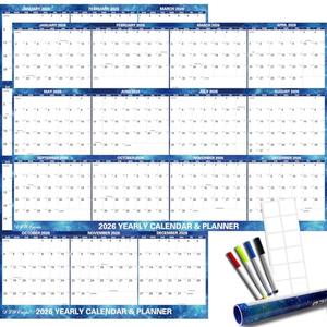 32" x 48" 2026 Wall Calendar Dry Erase - Large Starry Sky Calendar Wet & Dry Erasable Laminated 12 Month Annual Yearly Planner, Reversible, Horizontal/Vertical, Blue
