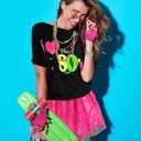 Vabean 19 Pcs 80s Costume Set T Shirt Leggings Tutu Skirt Headband Necklace Bracelets Earrings Gloves Leg Warmers for Women (M)