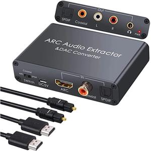 Converter HDTV-Compatible Audio Adapter DAC ARC L/R Coaxial SPDIF Jack Extractor Return Channel 3.5mm Headphone for TV(Cable not Included)