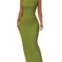 Narecte Womens Two Piece Skirt Set One Shoulder Cutout Backless Top and Maxi Skirt Bodycon 2 Piece Outfit Summer Sets Green M