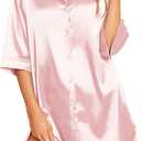 Samring Women's Silk Nightgowns 3/4 Sleeve Nightshirt Button Down Sleepshirt Satin Night Gowns for Women Sleepwear, XL