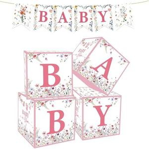 Baby in Bloom Baby Shower Decorations, Wildflower Floral Baby Boxes with Letters & Banner, Little One Celebration Party Supplies