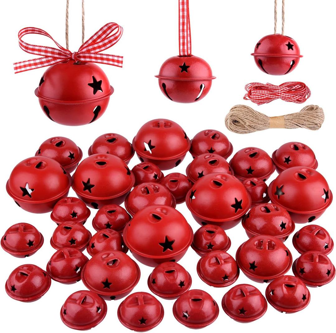 KUUQA 36 Pcs Christmas Jingle Bells Craft Bells with Star for Christmas Party, Tree, Wreath Ornaments, Holiday DIY Decorations