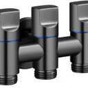 3-Way Water Changer Control Valve, 4 Point Thread Interface (1/2 Inch) Three-Way Water Injection Angle Valve, One Inlet and Three Outlet Angle, for Washing Machines and Toilets (Dark Grey)