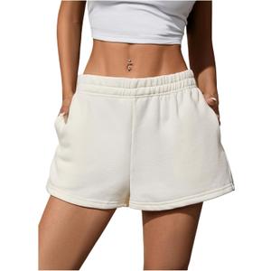 SOLY HUX Women's Sweat Shorts Casual Summer Elastic High Waist Running Lounge Shorts with Pockets (Pure Beige) XS