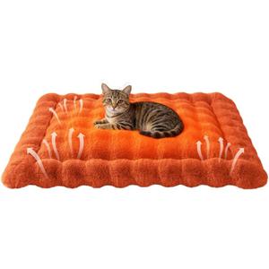 Cat Bed Mat, Soft Plush Faux Fur Kneading Pet Bed, Machine Washable Cat Sleeping Pad for Indoor Cats & Kittens, Non-Slip Fluffy Cat Rug for Couch Sofa Floor, 23x15 Inch Orange