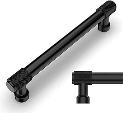 Amerdeco 10 Pack Matte Black Knurled Cabinet Pulls 5 Inch(128mm) Hole Center Kitchen Cabinet Handles Drawer Pulls Cabinet Hardware ZH0034