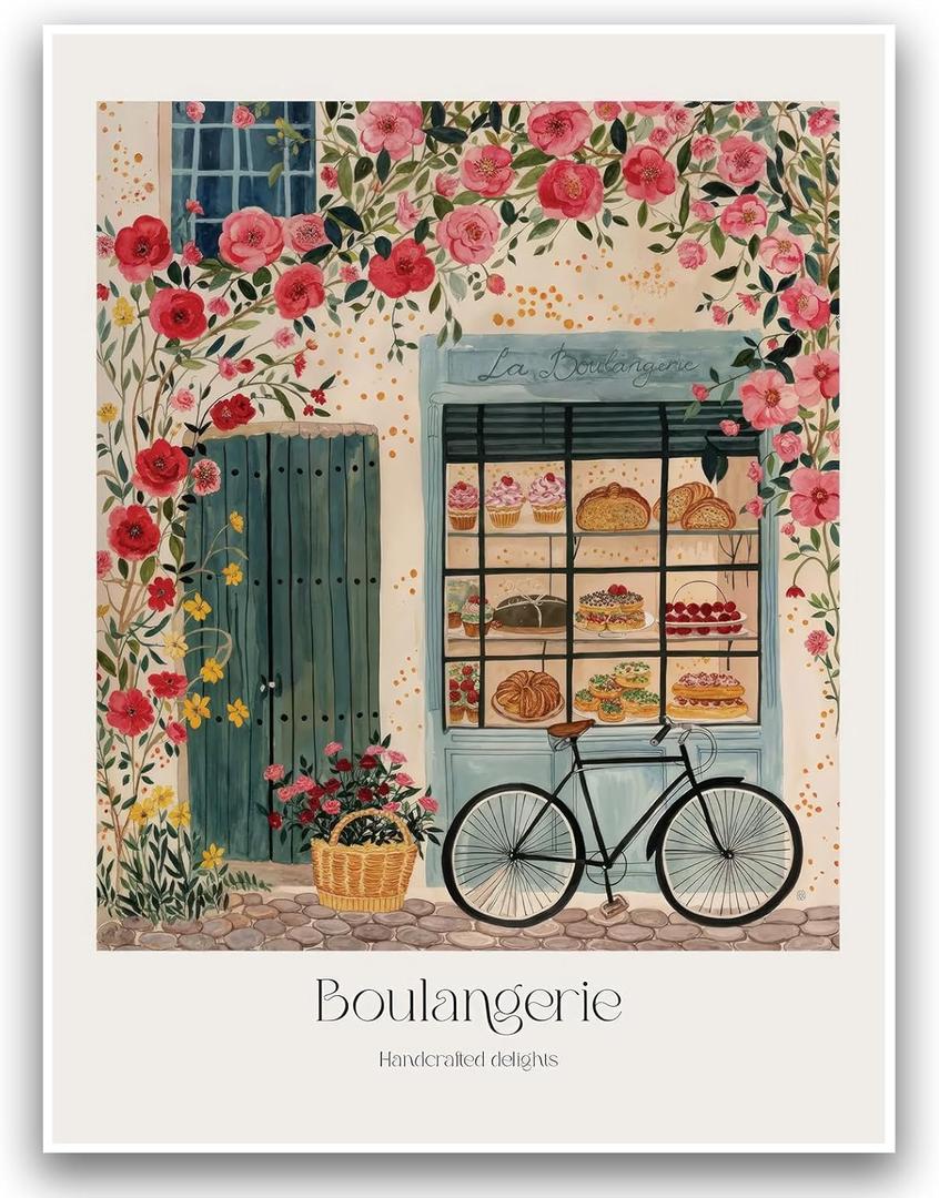 HGHGLX Coffee Bar Wall Decor Bread Kitchen Wall Art Decor Cozy French Boulangerie Art Print Charming Pink Watercolor Poster 12x16 Inch UnFramed for Living Room Aesthetic Home Decor Bedroom Decoration (16L" x 12W")