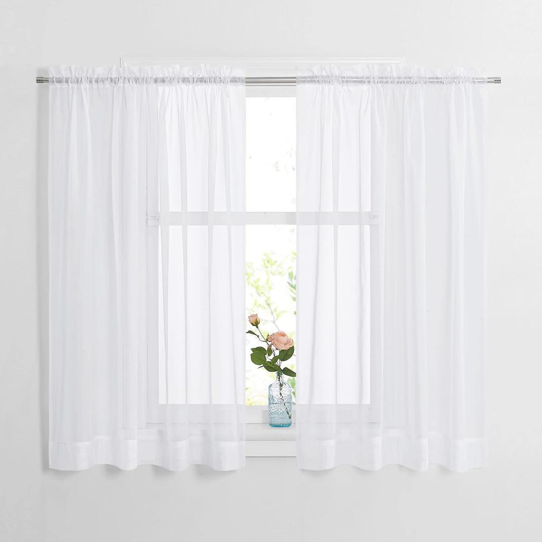 NICETOWN White 60" Width, 45" Length, Small Window Soft Sheer Curtains Rod Pocket Design for Office & Nursery Room, Set of 2