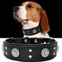 Leather Dog Collar for Large Medium Dogs, Heavy Duty 2 Inches Wide Dog Collars, Thick, Strong, Luxury and Studded Dog Collar, Dog Collar (Black, 22.5-26.5 inches)