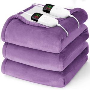 Heated Electric Blanket Queen Size - 84" x 90" Heating Blanket with Dual Control, 10 Heating Levels & 8 Hours Auto Off, Soft Warm Flannel Blanket, Christmas Birthday Gifts for Senior Grandma (Taro Purple)