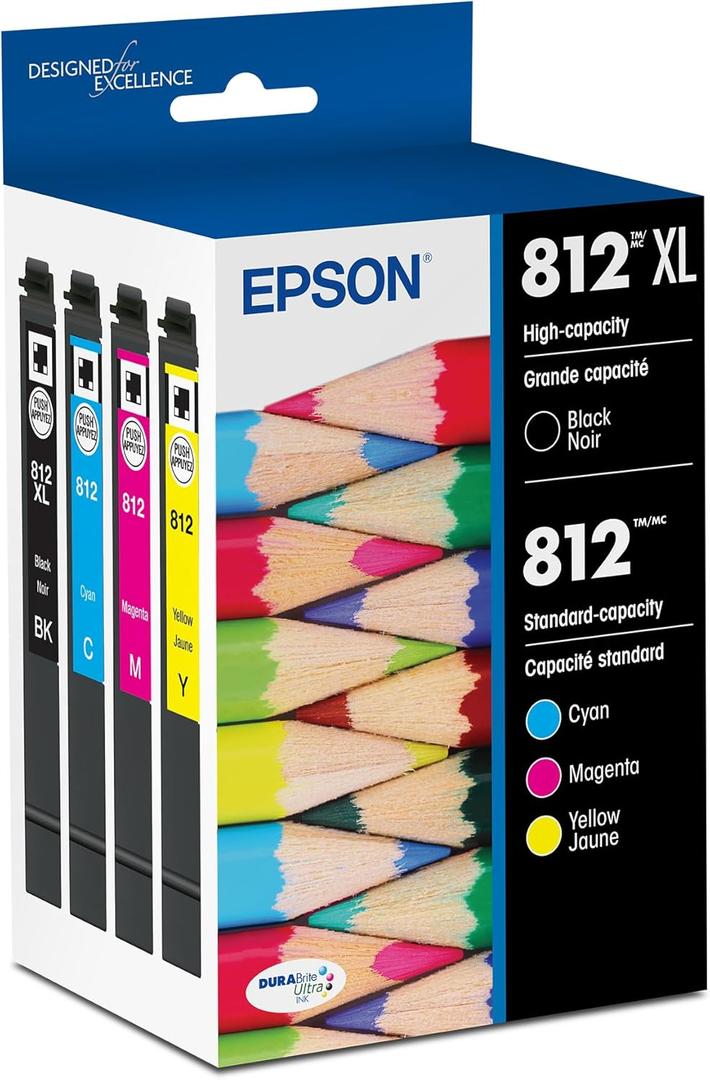 EPSON 812 DURABrite Ultra Ink High Capacity Black & Standard Color Cartridge Combo Pack (T812XL-BCS) Works with WorkForce Pro WF-7310, WF-7820, WF-7840, WorkForce EC-C7000