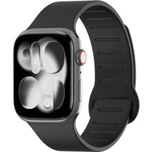 Magnetic Silicone Band Compatible with Apple Watch Band 38mm 40mm 41mm 42mm 44mm 45mm 46mm 49mm Women Men, Soft Waterproof Replacement Strap for iWatch Series 11 10 9 8 7 6 5 4 3 2 1 SE Ultra