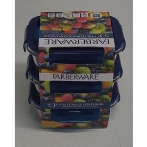 FARBERWARE Set Of 3 Glass Storage Containers 12.5 oz/ 1.5 cups