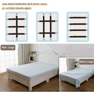 Adjustable Bed Sheet Straps Clips, Elastic Mattress Sheet Fasteners Holder and Suspenders, Grippers to Hold Sheet, Mattress, Sofa, Couch, Table Cloth, Ironing Board Cover, 8Pcs, Black